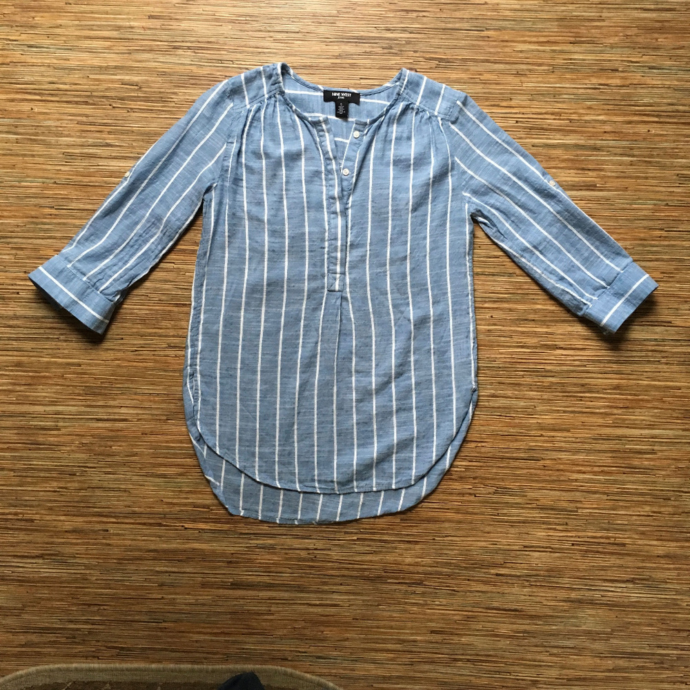 Nine West Jeans Lucy Shirt Top Blouse Blue Stripe